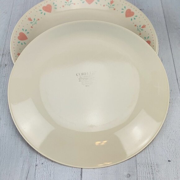 Vintage Corelle FOREVER YOURS Beige Pink Floral Hearts Dinner Plate Set of Four - Picture 6 of 13